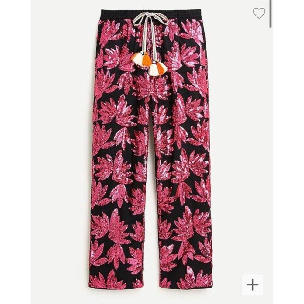 NWT J.Crew Collection Sequin High-Rise Cotton-Poplin Pants Joggers Sequins 2